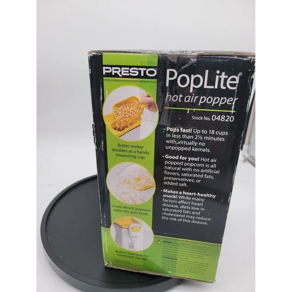 Presto PopLite 04820 Hot Air Popper Electric Popcorn Maker Heart Healthy Snack
